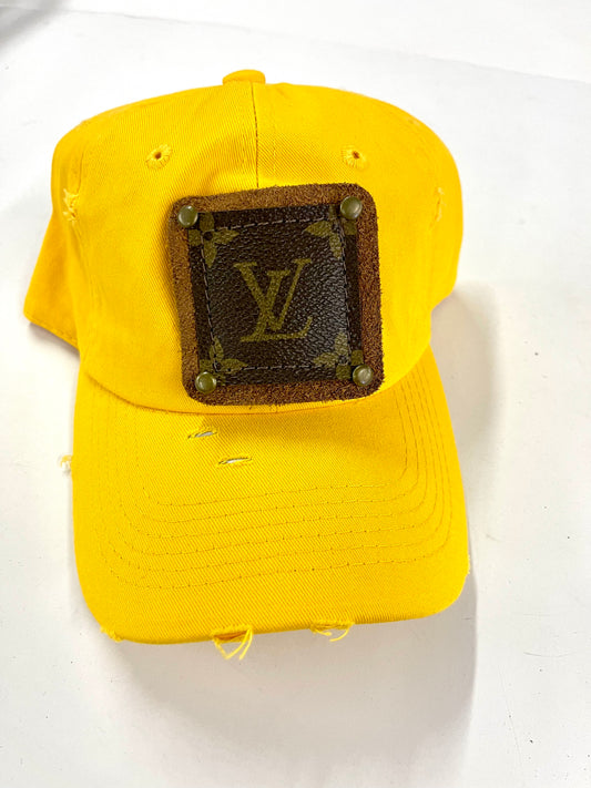 GG21- Yellow Distressed Dad Hat Brown/Antique - Patches Of Upcycling