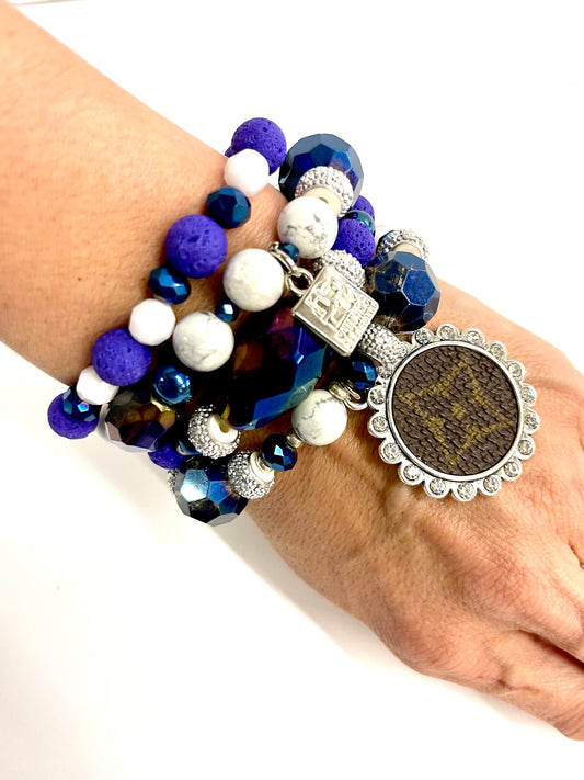 Purple Stallion bling Stacked Bracelet set- silver cleat - Patches Of Upcycling