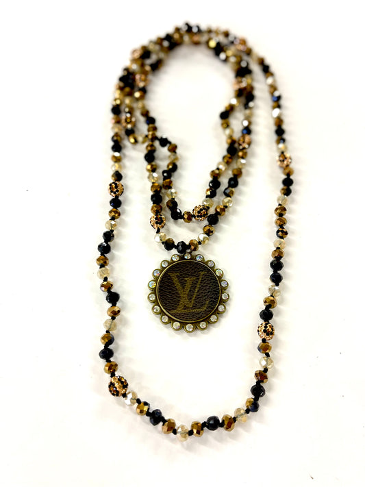 Leopard bead necklace with large teardrop pendant - Patches Of Upcycling