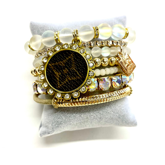 Pearlescent Stacked Bracelet set- Gold Clear - Patches Of Upcycling