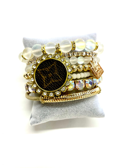 Pearlescent Stacked Bracelet set- Gold Clear - Patches Of Upcycling