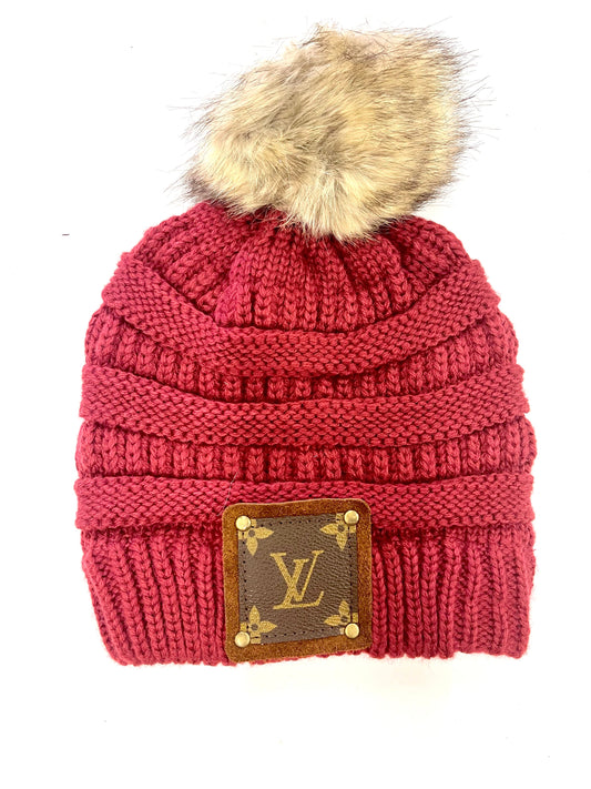 Kid Ruby Beanie with brown patch antique hardware