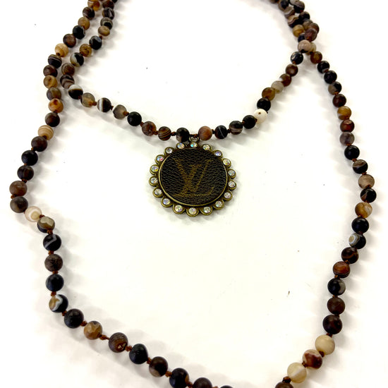 Stone- Black & brown swirl necklace with large teardrop pendant - Patches Of Upcycling