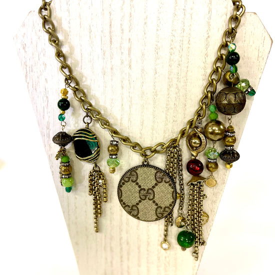 One of a kind- Antique, short chain necklace 18” round -Upcycled from estate findings - Patches Of Upcycling