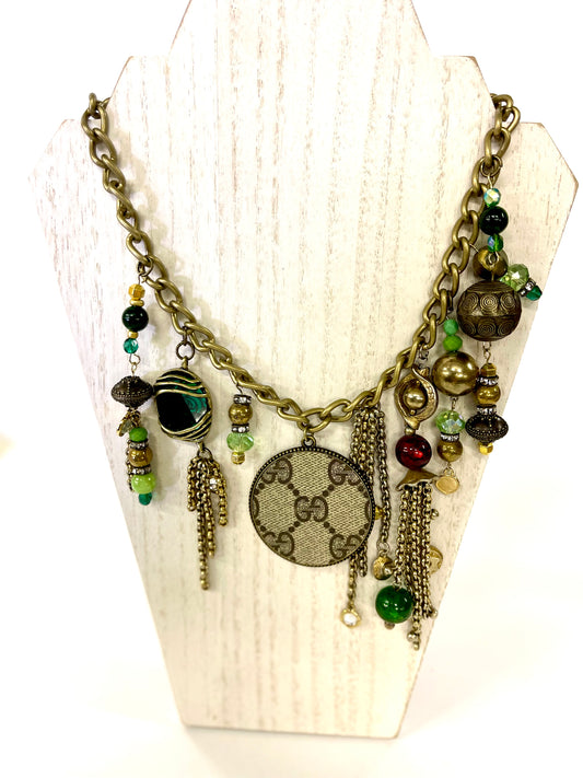 One of a kind- Antique, short chain necklace 18” round -Upcycled from estate findings - Patches Of Upcycling