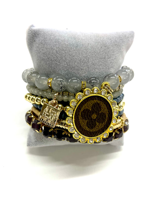 50 shades of Grey - GG, Stacked Bracelet set- Gold Clear