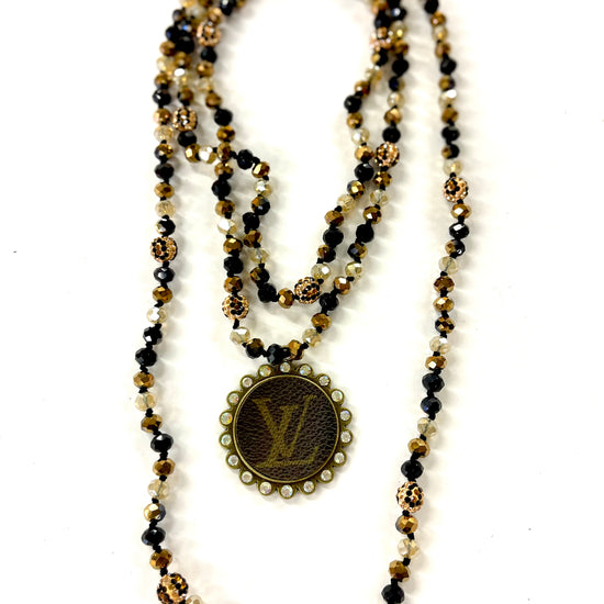 Leopard bead necklace with large teardrop pendant - Patches Of Upcycling