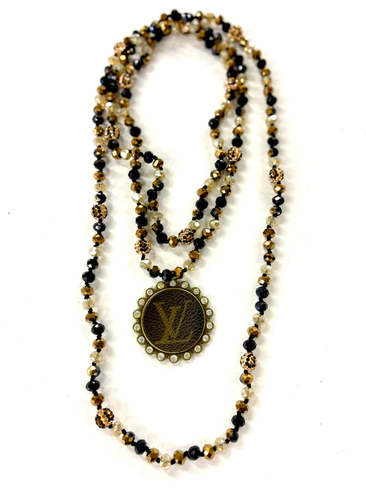 Leopard bead necklace with large teardrop pendant - Patches Of Upcycling