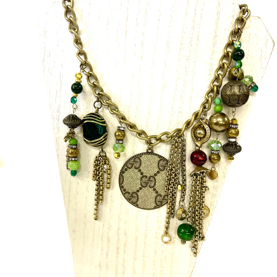 One of a kind- Antique, short chain necklace 18” round -Upcycled from estate findings - Patches Of Upcycling