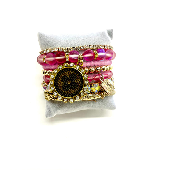 Bubblegum-Stacked Bracelet set- Gold Clear - Patches Of Upcycling