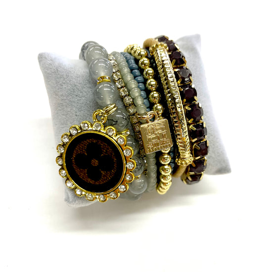 50 shades of Grey - GG, Stacked Bracelet set- Gold Clear - Patches Of Upcycling