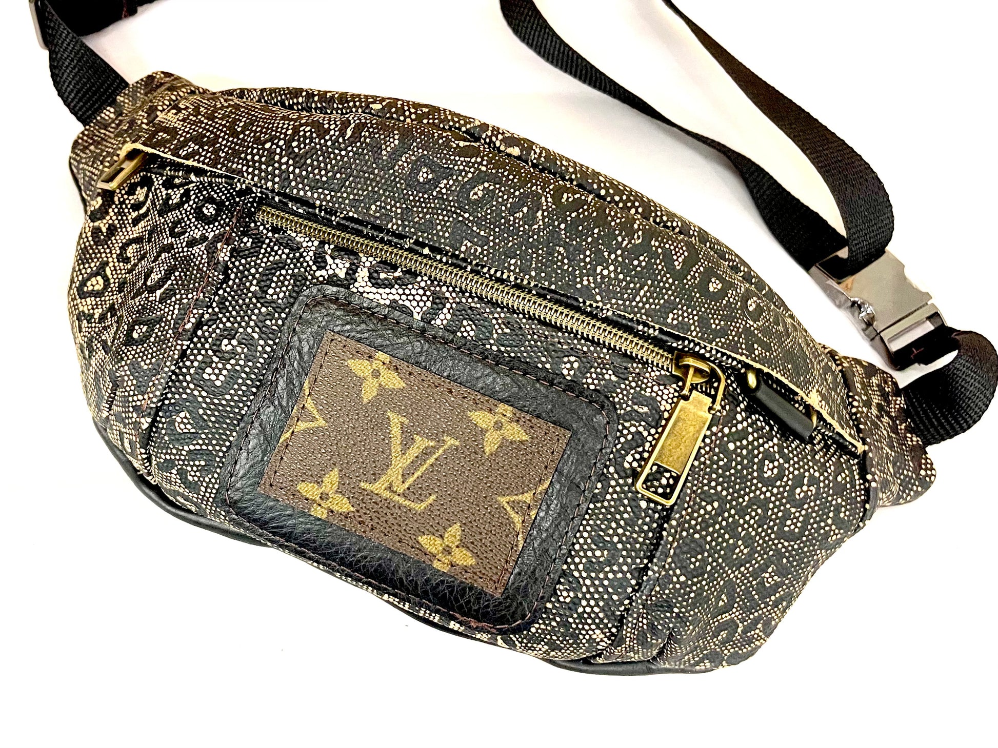 Adjustable Bum bag with a PATCH LV multiple color options - Patches Of Upcycling Embossed Leopard with Black Patches Of Upcycling