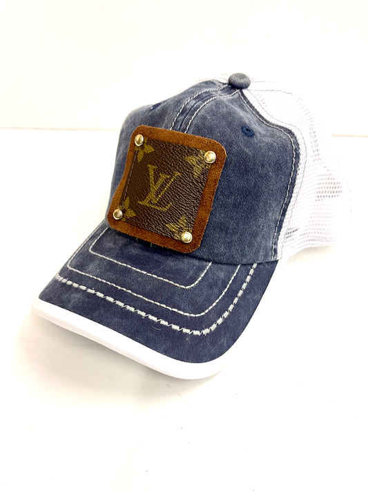 AB2- Navy Blue Hat with White Detailing brown/gold