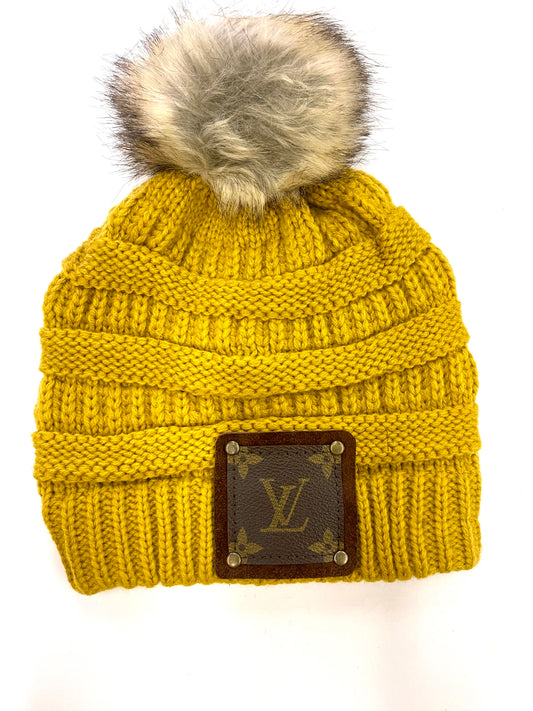 Mustard Beanie with brown patch antique hardware