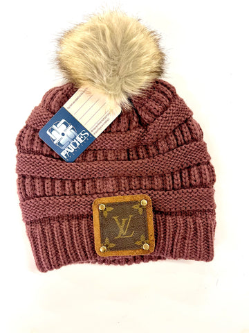 Wine Beanie with brown patch antique hardware