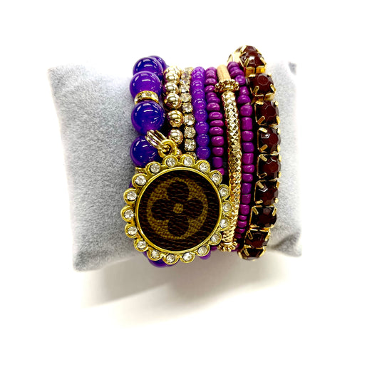 Purple Passion Stacked Bracelet set- Gold Clear - Patches Of Upcycling