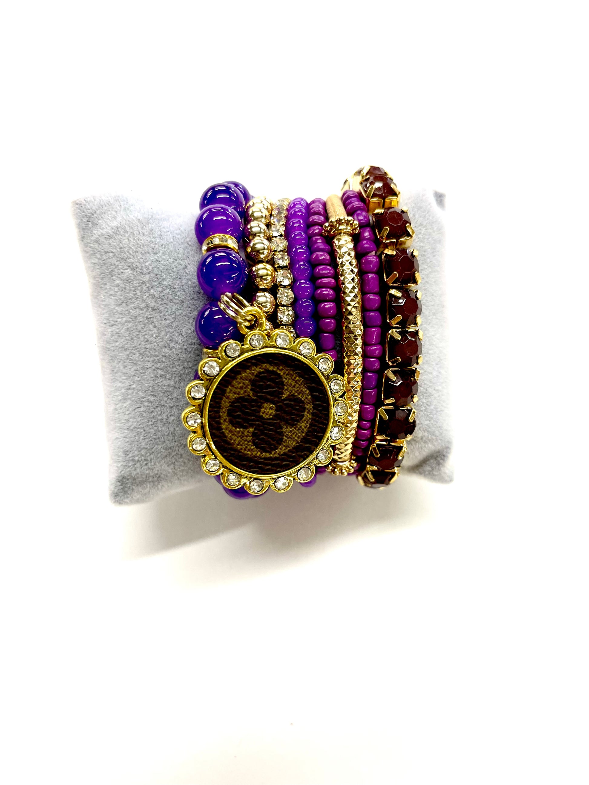 Purple Passion Stacked Bracelet set- Gold Clear - Patches Of Upcycling