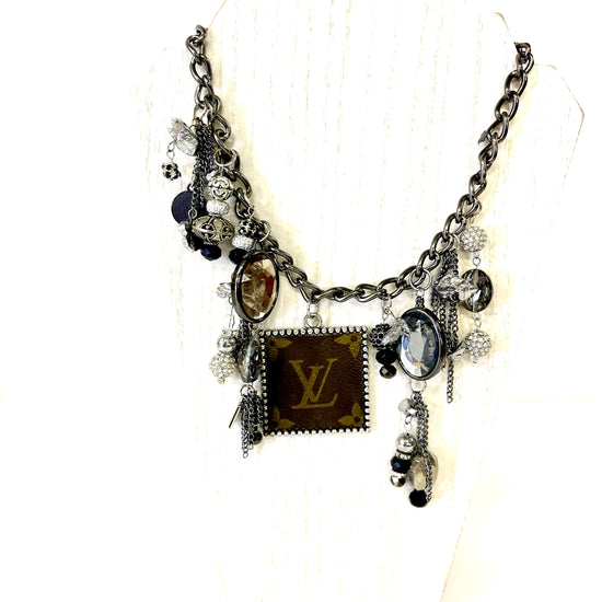 Black short chain necklace 18” round -Upcycled from estate findings - Patches Of Upcycling