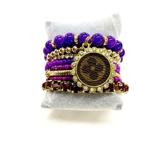 Purple Passion Stacked Bracelet set- Gold Clear - Patches Of Upcycling