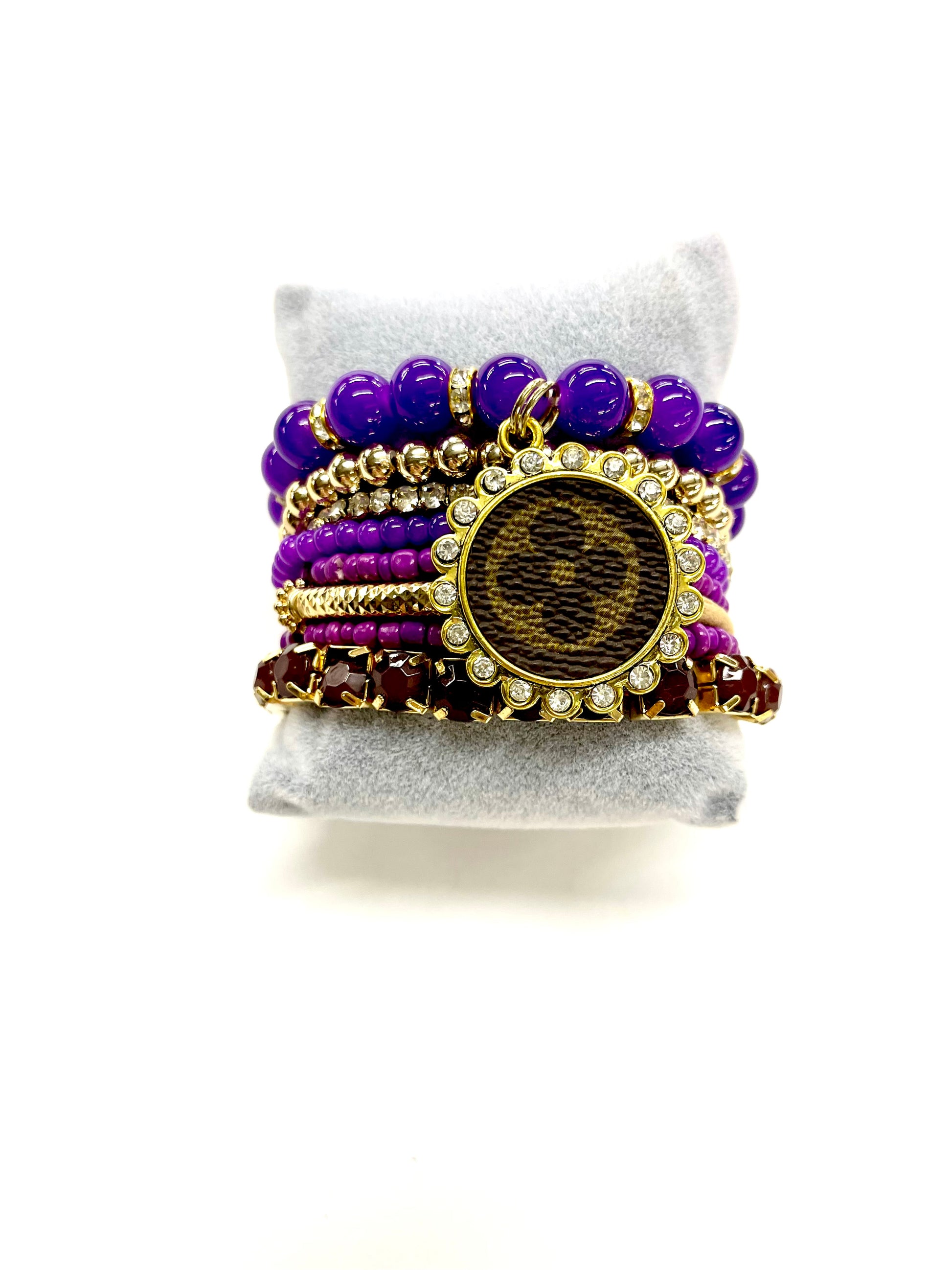 Purple Passion Stacked Bracelet set- Gold Clear - Patches Of Upcycling