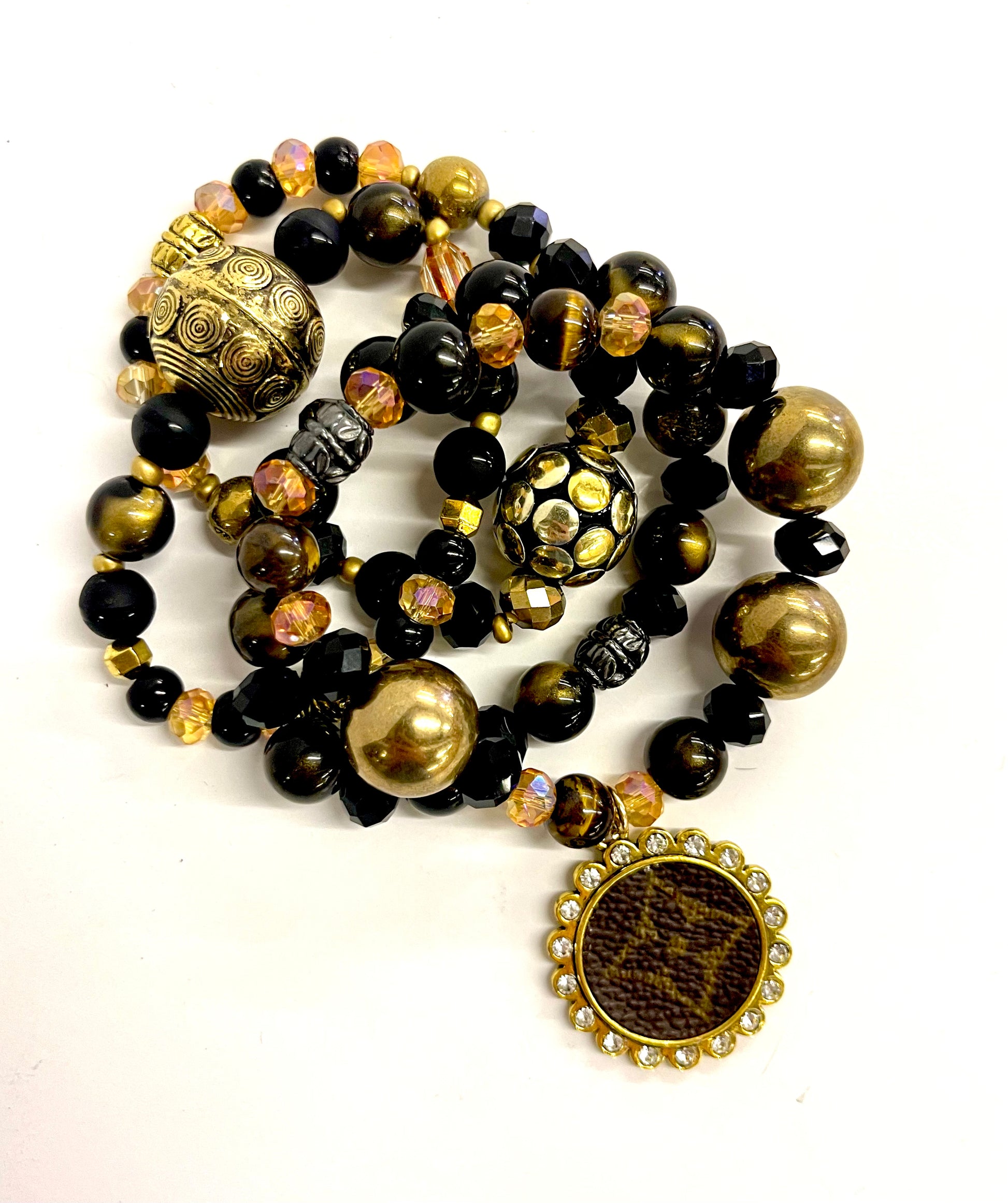 Black and Gold bling Stacked Bracelet set- Gold Clear - Patches Of Upcycling