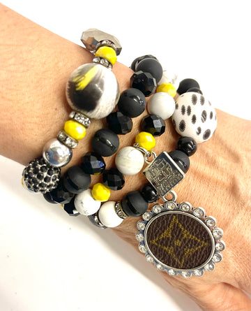 Yellow Dusting bling Stacked Bracelet set- silver clear