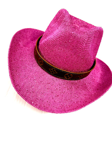 Pink Sparkle Cowgirl Hat with flourish hat belt UPF 50+ sun protection