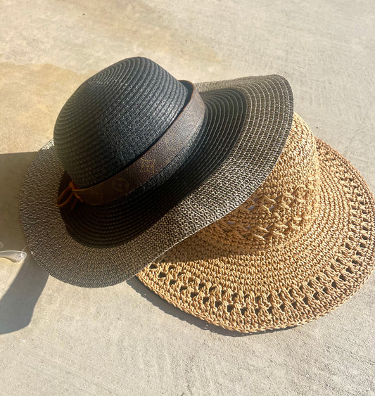 Black sun hat with flourish hat belt beach hat sun hat