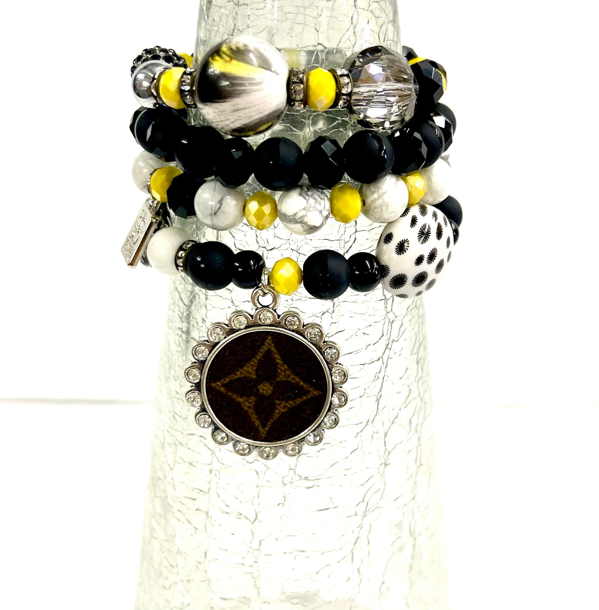 Yellow Dusting bling Stacked Bracelet set- silver clear - Patches Of Upcycling