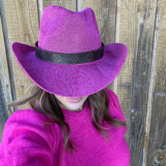 Pink Sparkle Cowgirl Hat with flourish hat belt UPF 50+ sun protection - Patches Of Upcycling