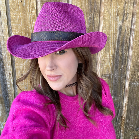 Pink Sparkle Cowgirl Hat with flourish hat belt UPF 50+ sun protection - Patches Of Upcycling