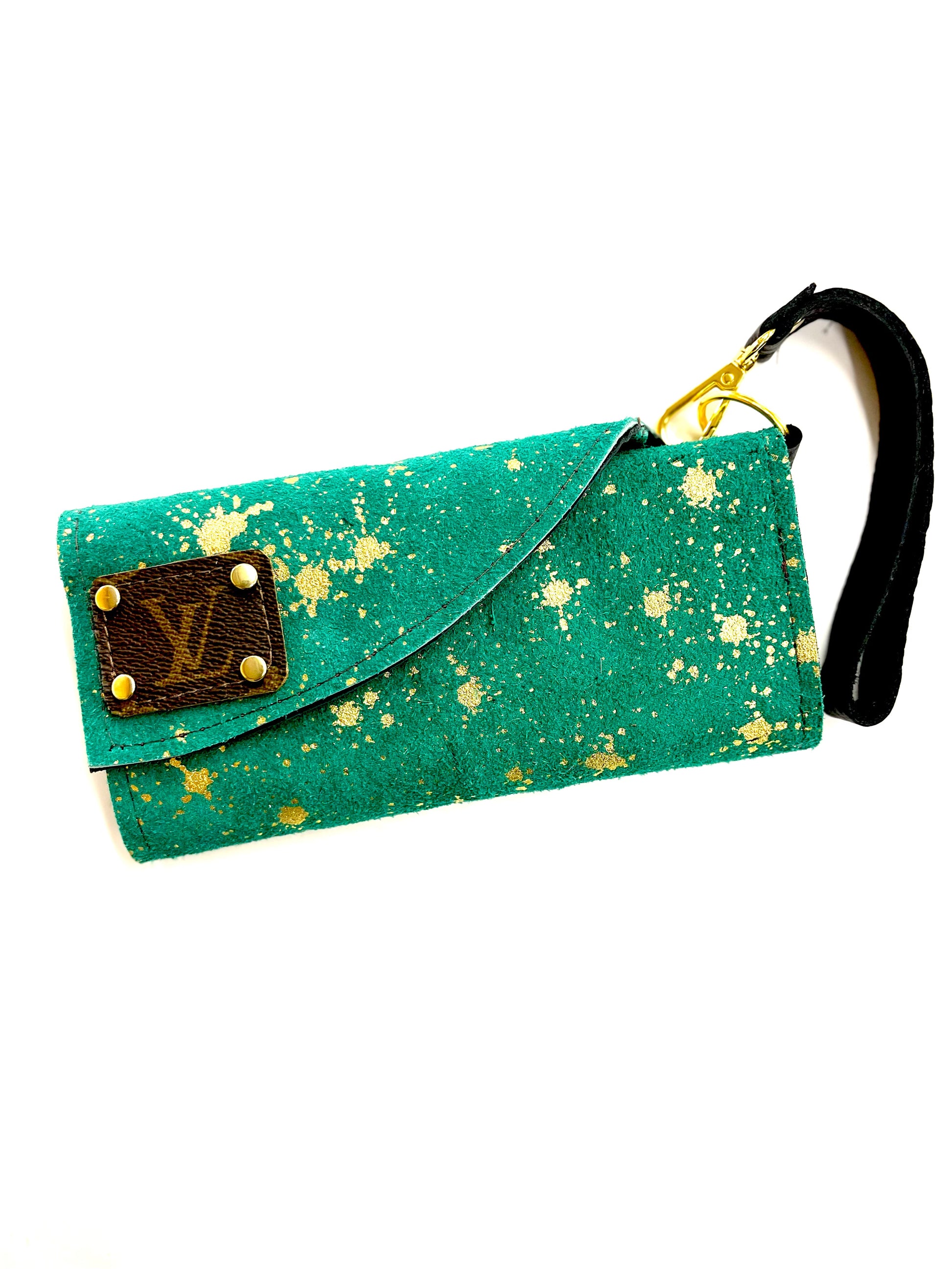 Tri Fold Wristlet Wallet, Multiple color options -holds large phone too - Patches Of Upcycling