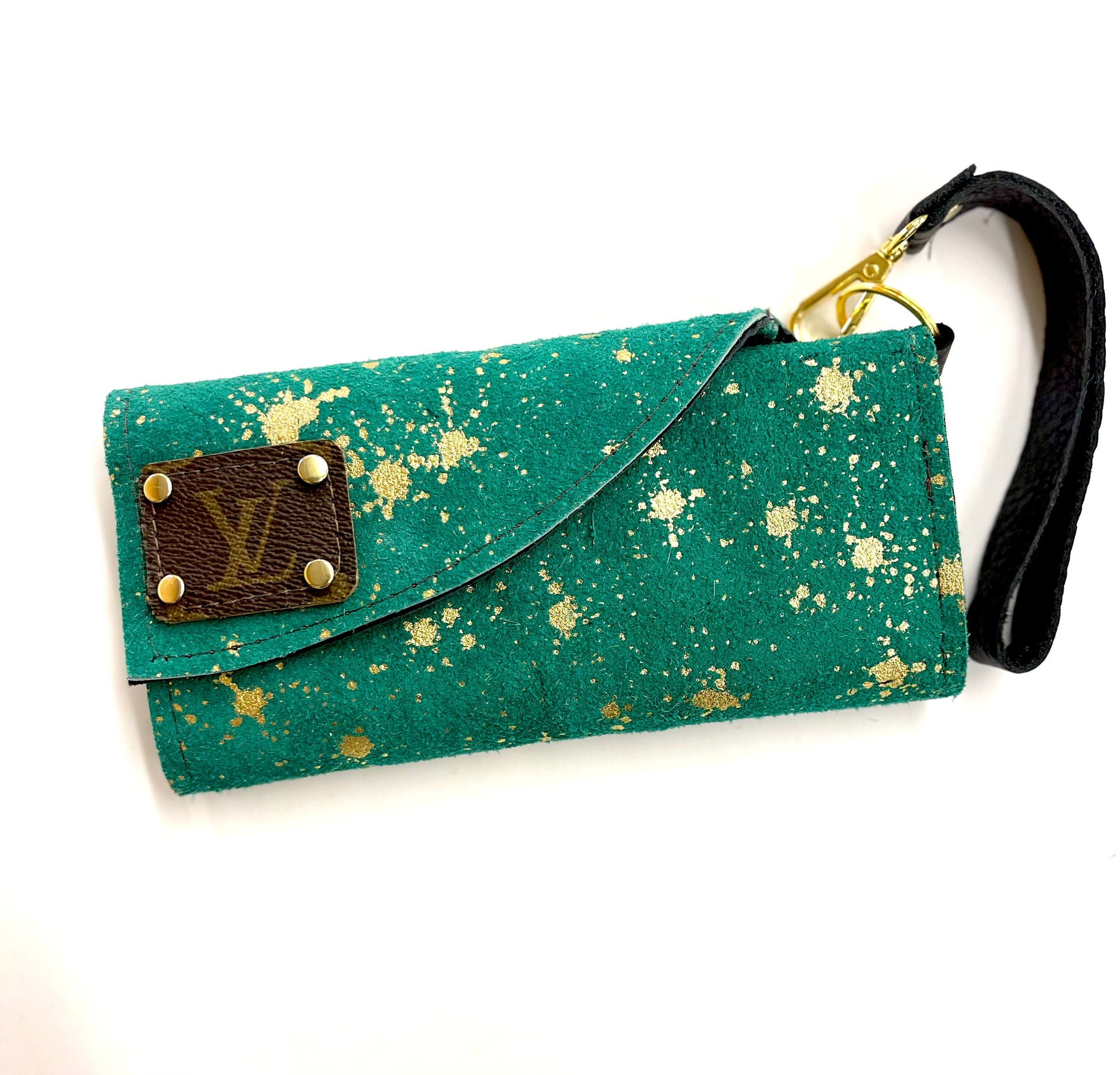 Tri Fold Wristlet Wallet, Multiple color options -holds large phone too - Patches Of Upcycling