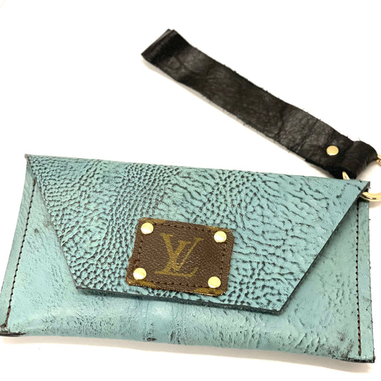 Embossed sea green Petite Snap Wristlet - Patches Of Upcycling