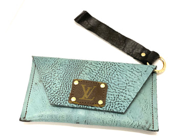 Embossed sea green Petite Snap Wristlet - Patches Of Upcycling