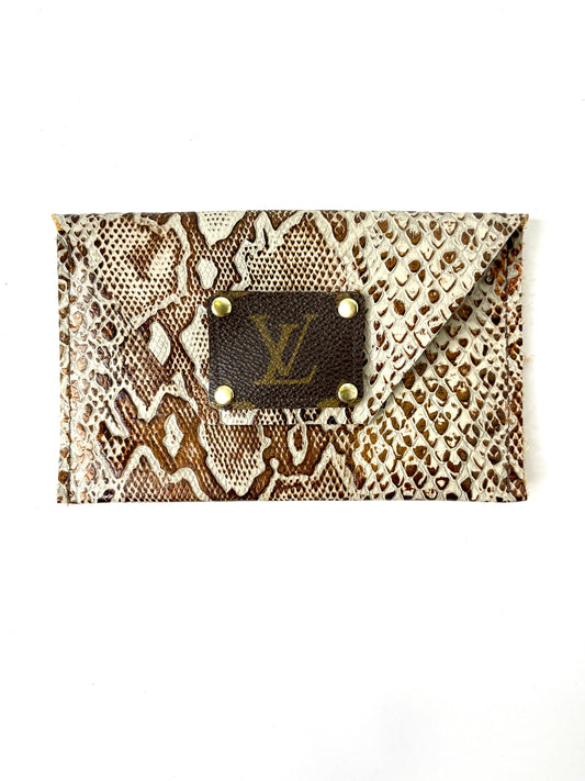 Rustic - Embossed Snake (off white and copper)- Large Card Holder - Patches Of Upcycling