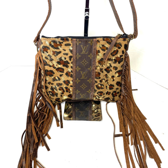 Medium Crossbody Leopard Acid Gold In Brown - Patches Of Upcycling