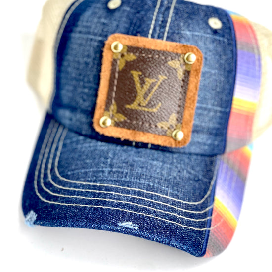 XX3 - Blue jean Side Serape, Brown/Gold - Patches Of Upcycling
