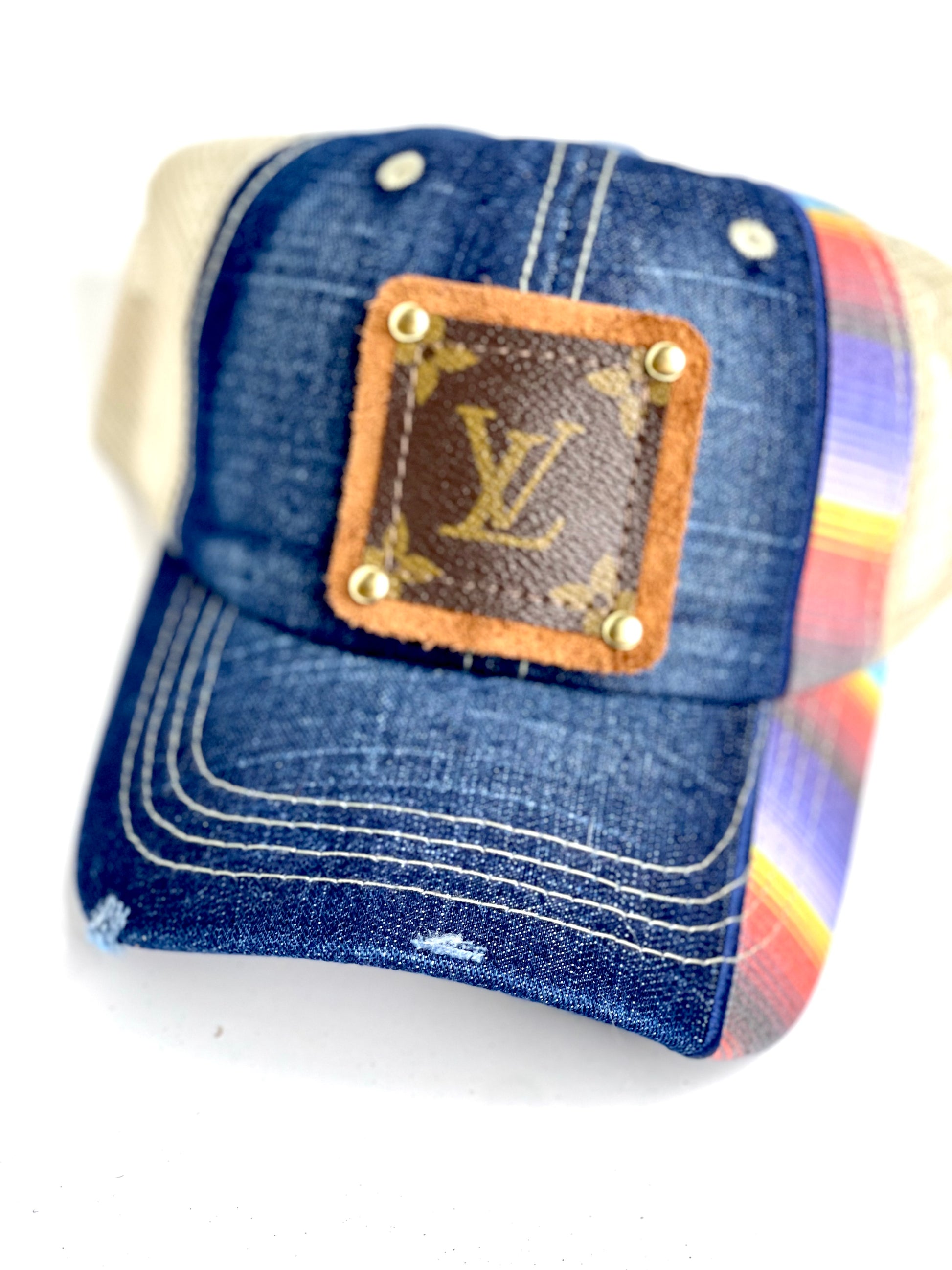 XX3 - Blue jean Side Serape, Brown/Gold - Patches Of Upcycling