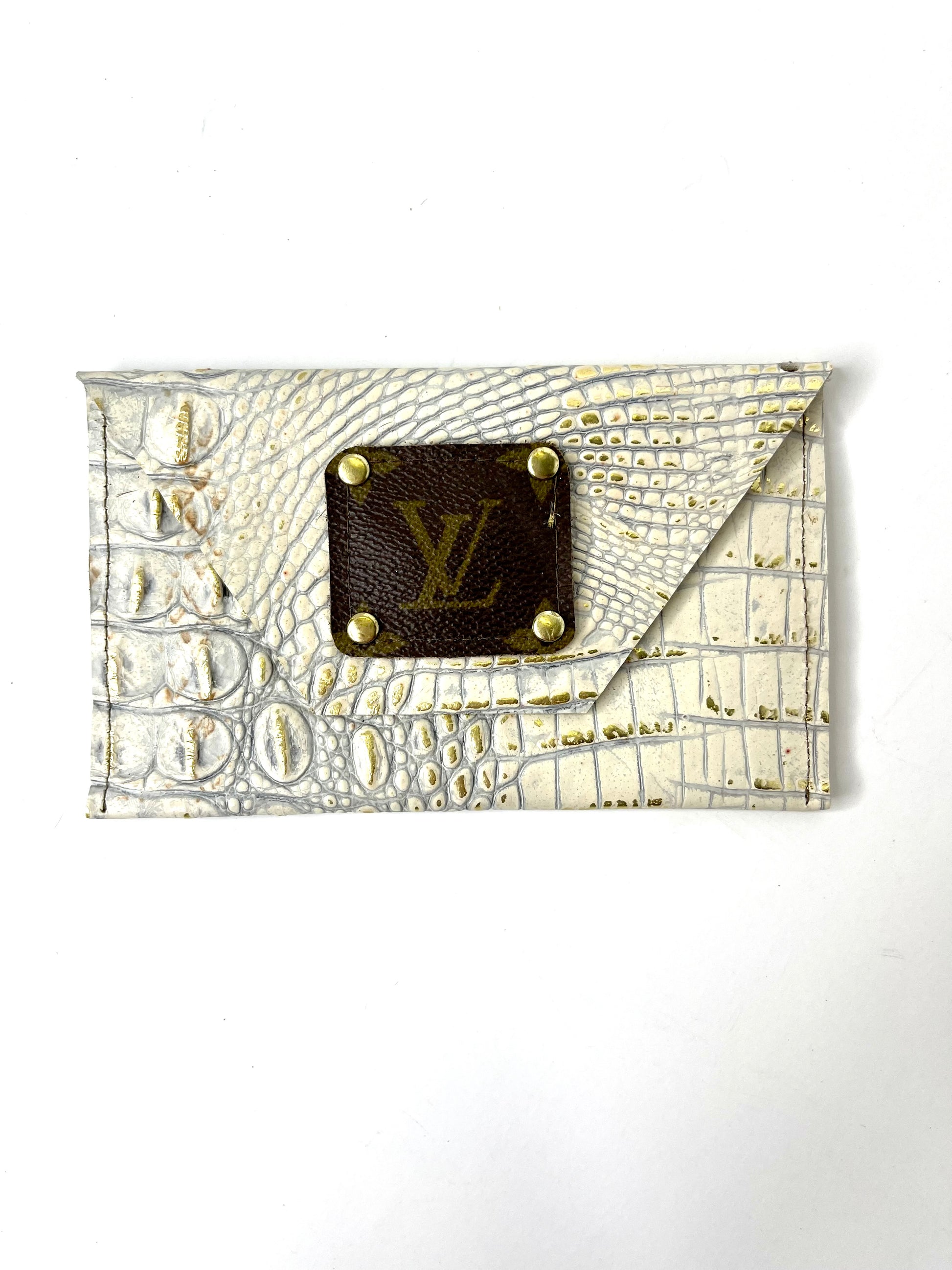 Jessica- Embossed Crocodile (off white and gold)- Large Card Holder - Patches Of Upcycling