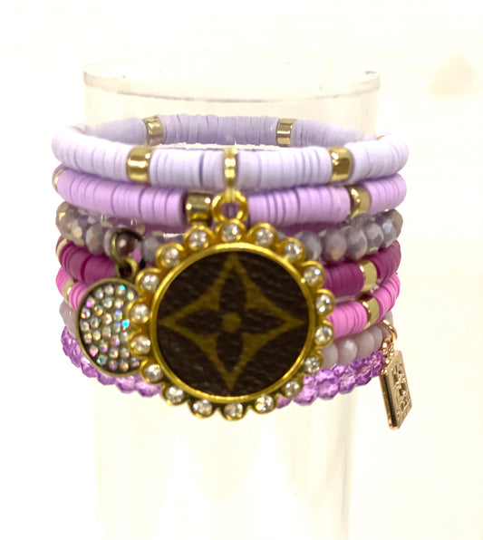 Purple Pixie Stacked Bracelet set- Gold Clear - Patches Of Upcycling