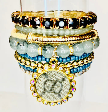 50 shades of Grey - GG, Stacked Bracelet set- Gold Clear - Patches Of Upcycling