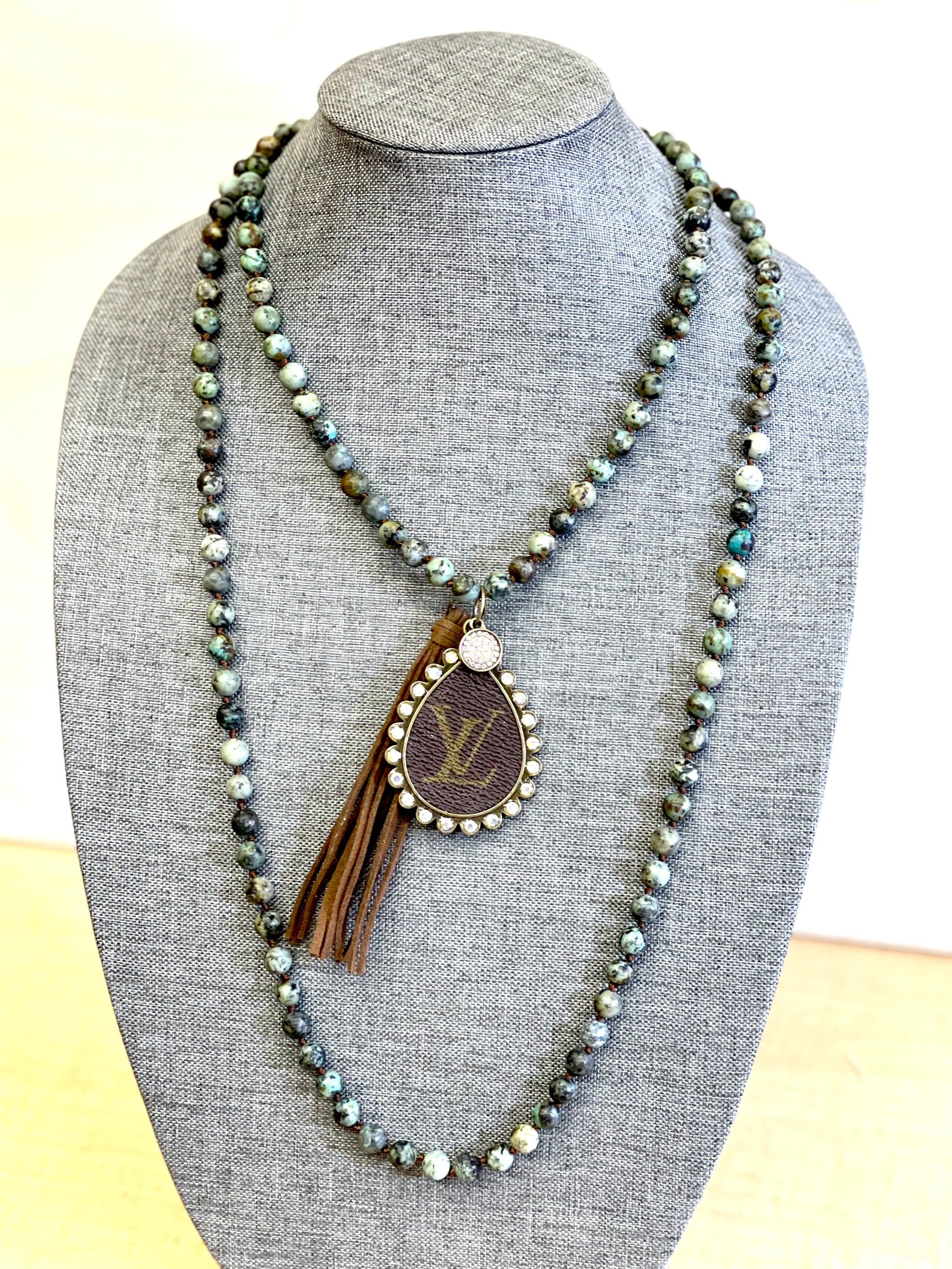 Stone Sea foam necklace with large teardrop pendant - Patches Of Upcycling