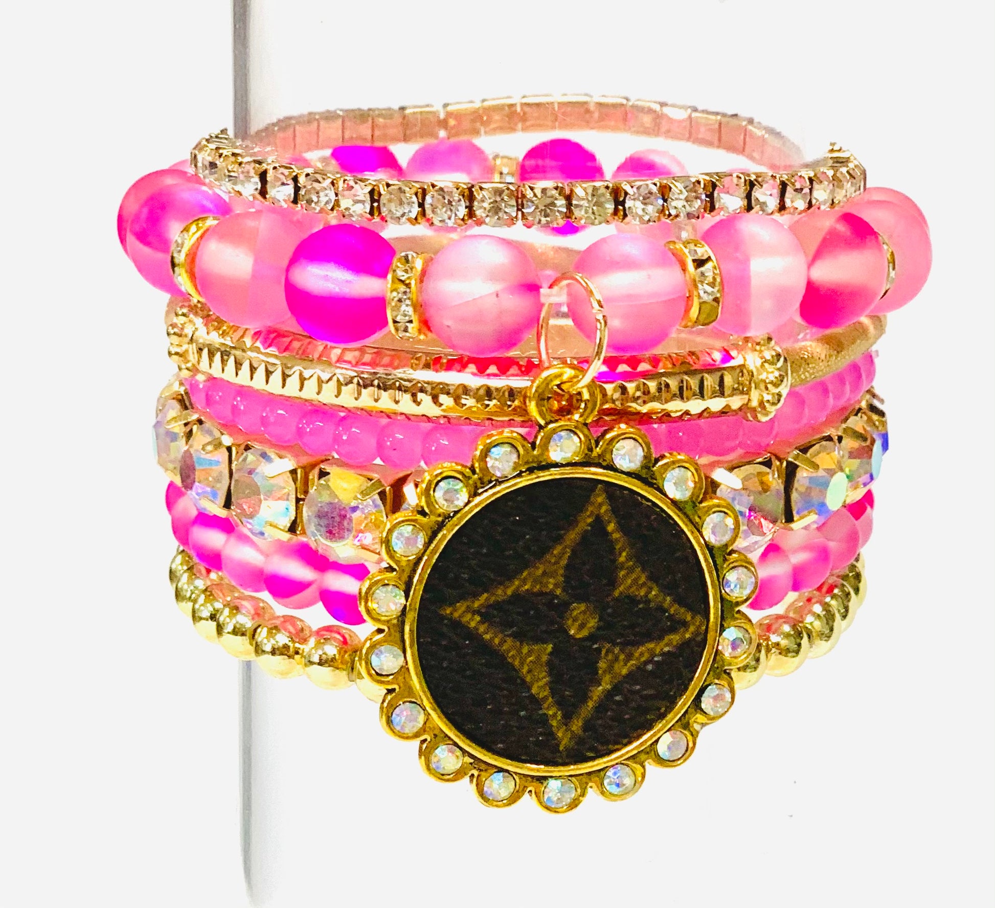 Bubblegum-Stacked Bracelet set- Gold Clear - Patches Of Upcycling