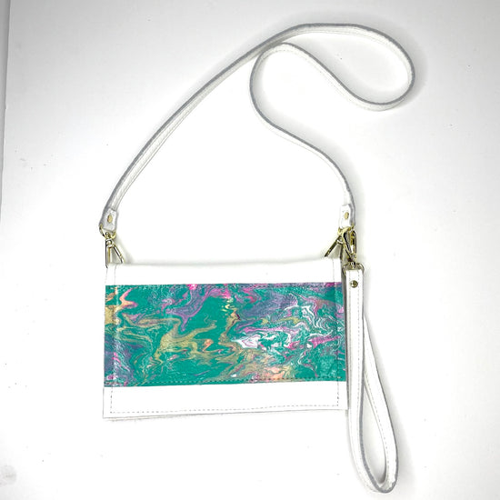 Small Crossbody Kaleidoscope white with green, white, and pink - Patches Of Upcycling
