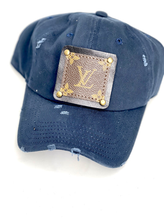 GG3 - Navy Distressed Dad Hat Black/Antique - Patches Of Upcycling