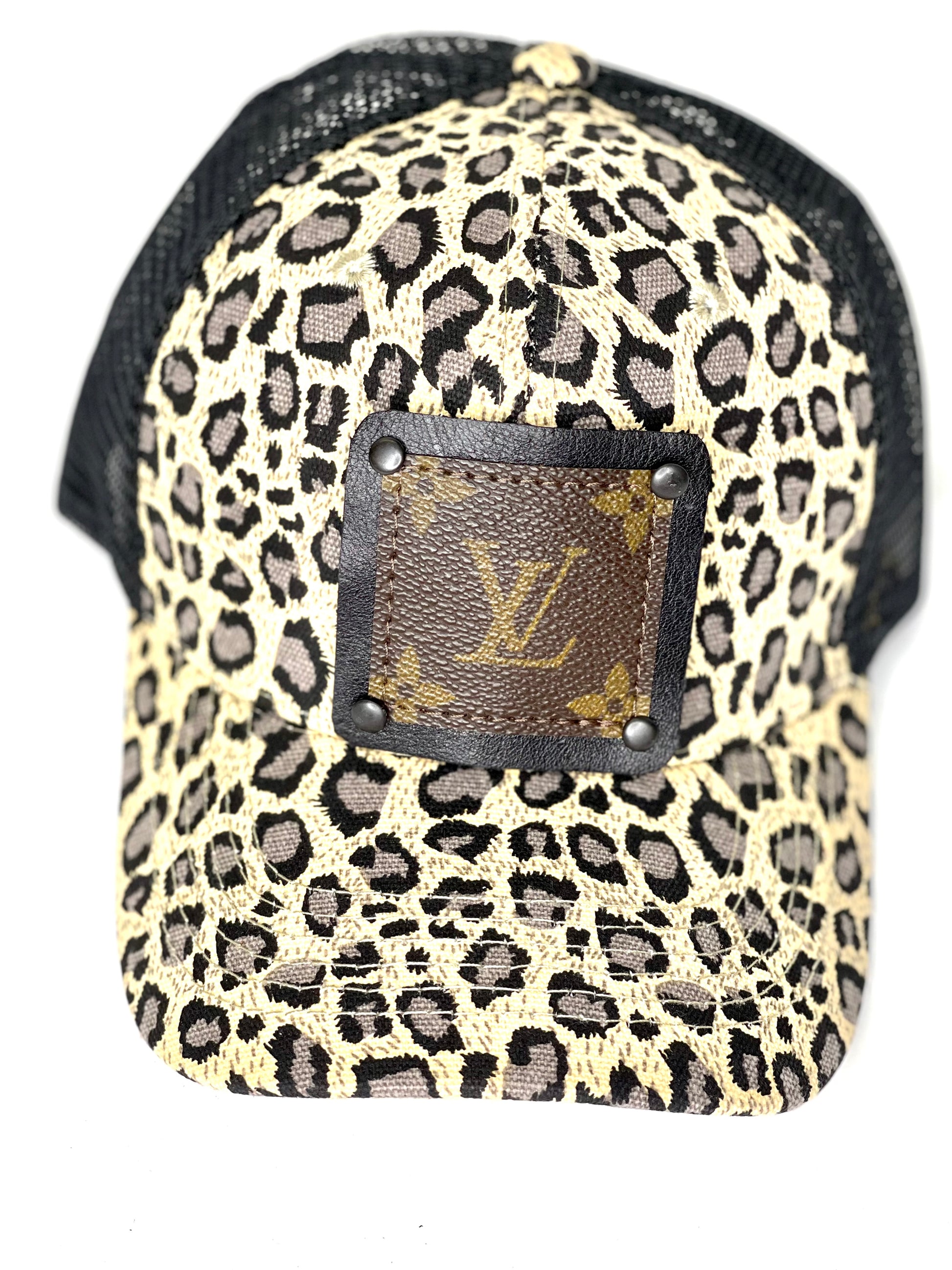 G2 - Cream Leopard Trucker Hat Black Mesh Black/Black - Patches Of Upcycling