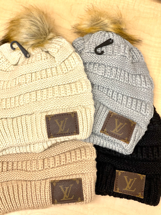 Beanie with small side LV patch no hardware - Patches Of Upcycling