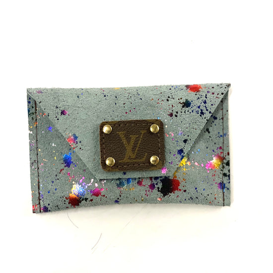 Grey with rainbow acid wash- Large Card Holder - Patches Of Upcycling