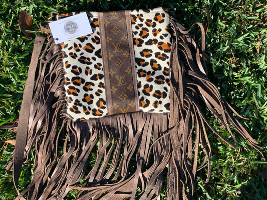 Medium Crossbody Leopard Strip of Brown - Patches Of Upcycling Yes fringe Handbags Patches Of Upcycling